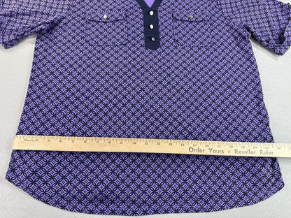 Croft Barrow Purple Geometric Print Henley Short Sleeve Top Womens XXL 100%
