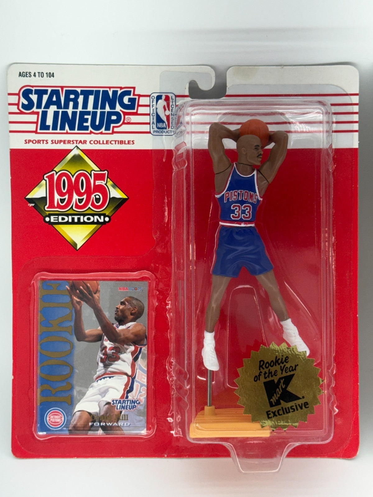 Starting Lineup 1995 Grant Hill Detroit Pistons Kmart Rookie Year Exclusive MOC