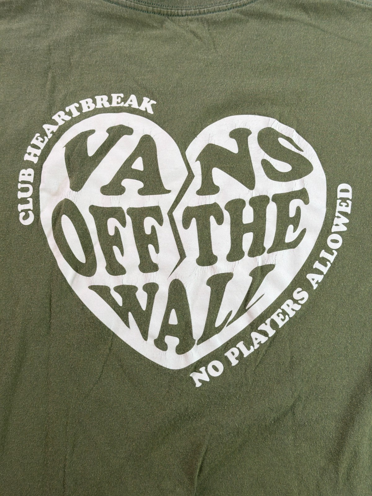 Vans Off The Wall Mens XL Olive Green Club Heartbreak No Players Allowed Tee