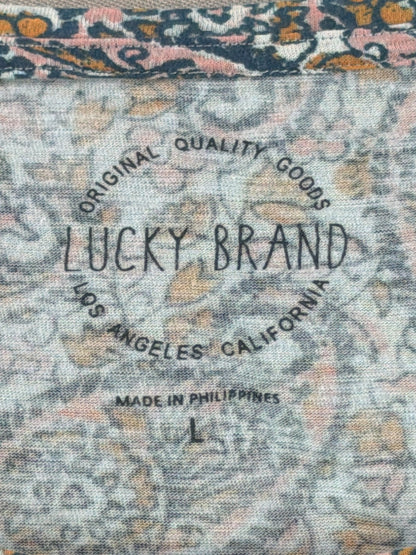 Lucky Brand Womens L Paisley Floral Mixed Print Boho Short Sleeve Tee Top LA