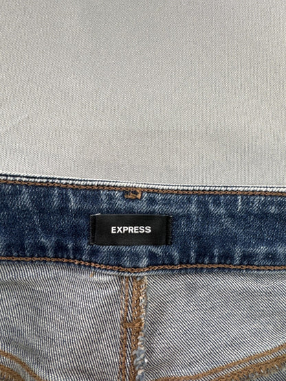 Express Womens Jeans Size 0 Short Blue High Rise Relaxed Straight Distressed 13