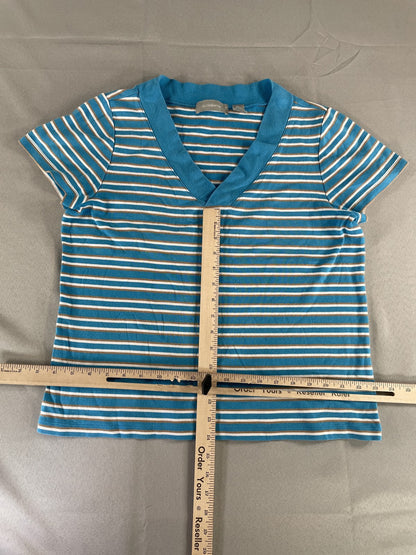 Liz Claiborne Shirt Womens XL Striped V Neck Short Sleeve Casual Top Blouse