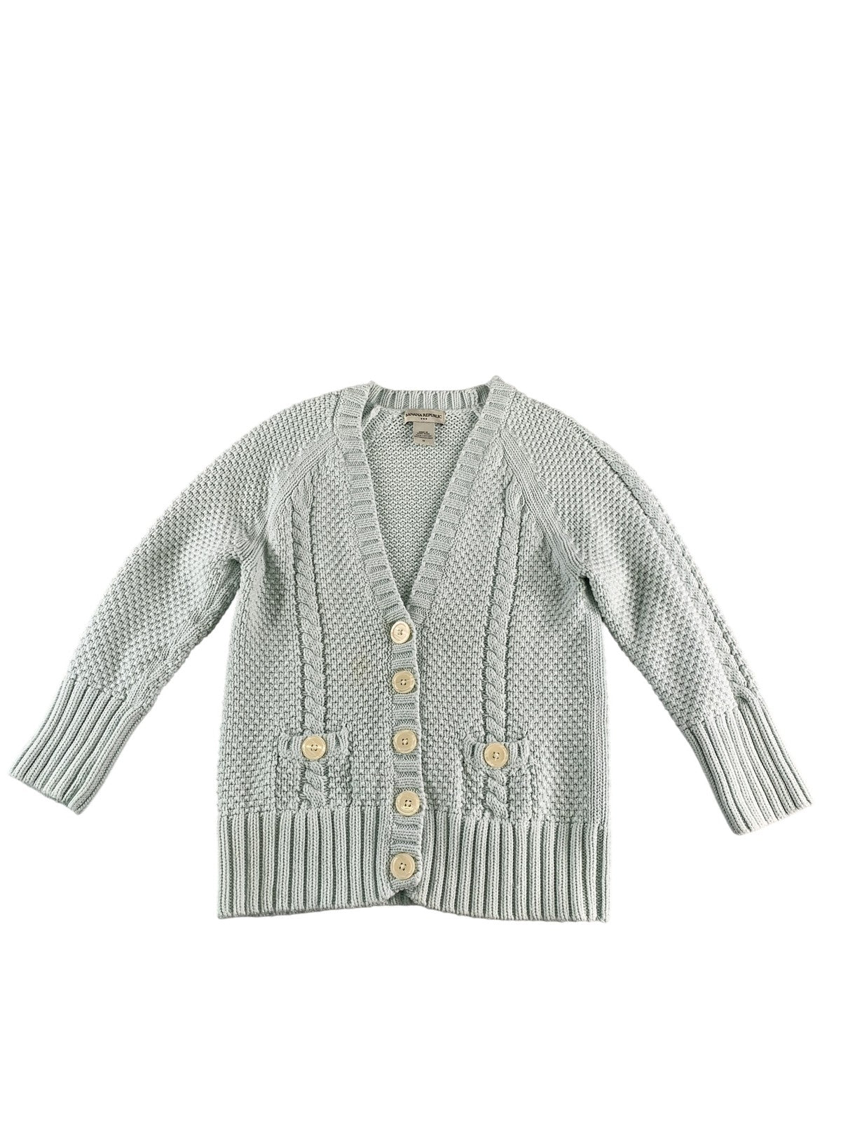 Banana Republic Sweater Womens Medium Mint Green Cardigan Cable Knit Pockets 100