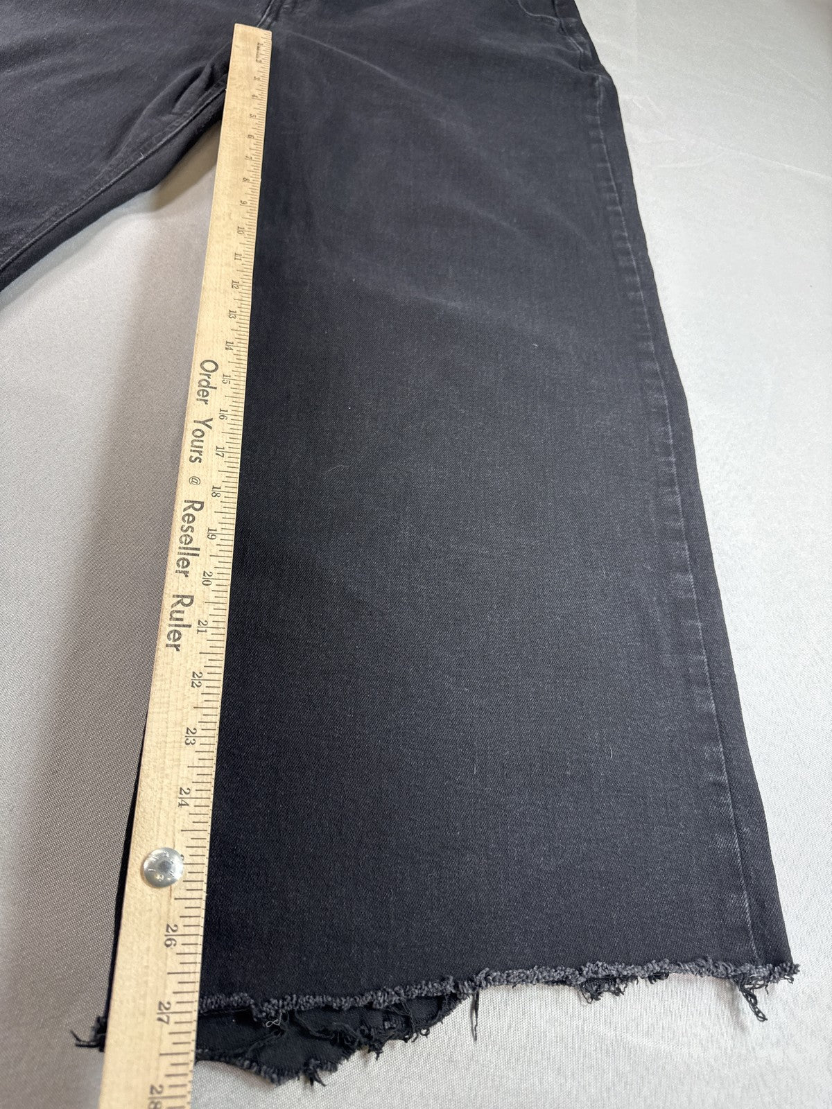 Old Navy High Rise Wide Leg Jeans Womens 20 Black Denim Cropped Stretch Frayed