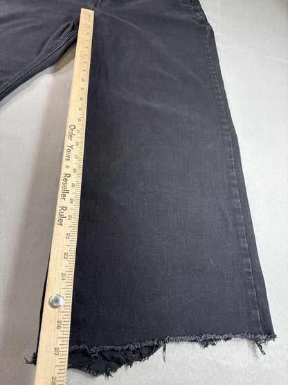 Old Navy High Rise Wide Leg Jeans Womens 20 Black Denim Cropped Stretch Frayed