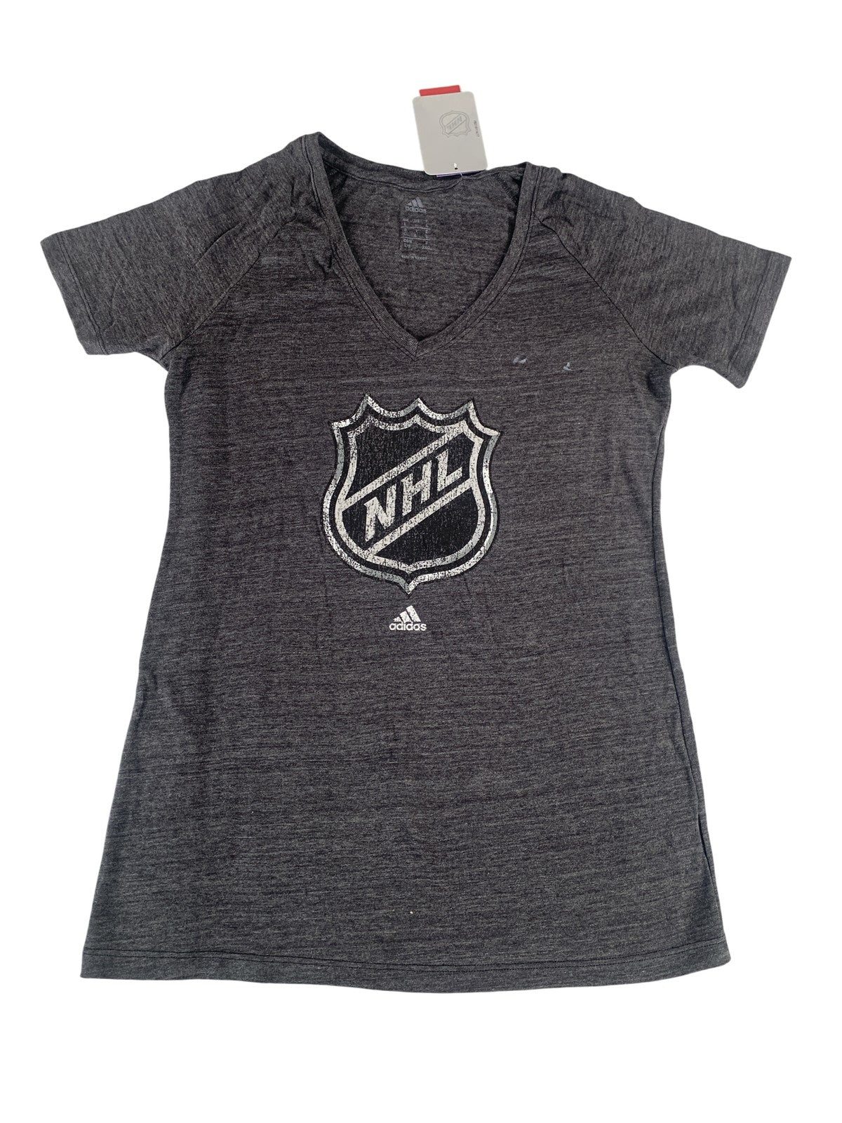NHL Hockey Shirt Womens Large Gray Tri-Blend V-Neck Adidas Short Sleeve Tee