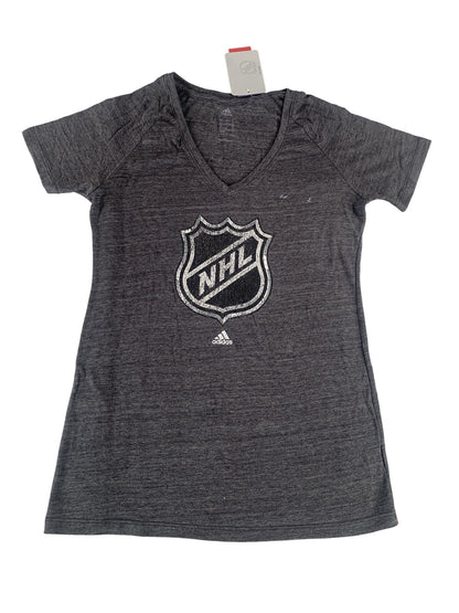 NHL Hockey Shirt Womens Large Gray Tri-Blend V-Neck Adidas Short Sleeve Tee