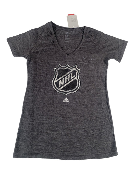NHL Hockey Shirt Womens Large Gray Tri-Blend V-Neck Adidas Short Sleeve Tee