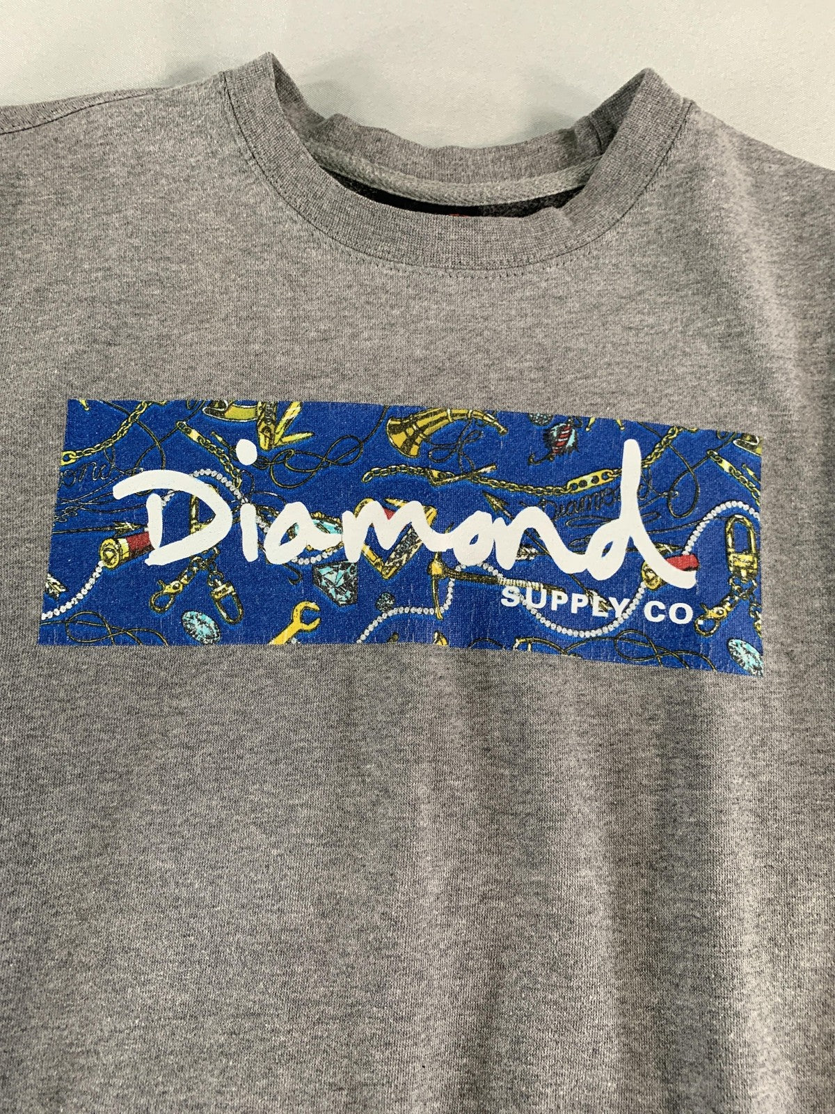 Diamond Supply Co Sweater Mens Small Gray Blue Box Logo Crewneck Pullover Skate