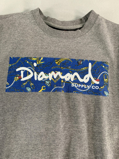 Diamond Supply Co Sweater Mens Small Gray Blue Box Logo Crewneck Pullover Skate