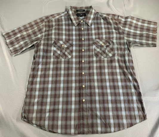 Beverly Hills Polo Club 3XL Plaid Shirt Brown Blue Button Up Western Pockets 141