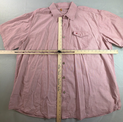 Carhartt Mens 2XL Pink Burgundy Chambray Short Sleeve