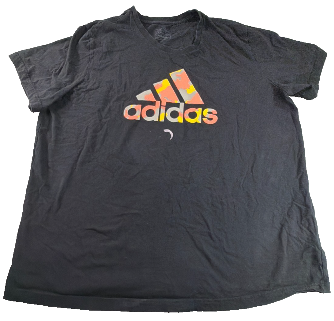 Adidas Mens 2XL Black Camo Badge of Sport Graphic Tee Short Sleeve Crew Neck