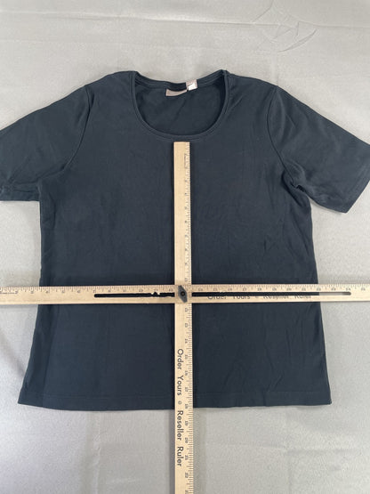 Chicos Shirt Womens 2 Black Short Sleeve Scoop Neck Basic Top Tee Cotton Casual