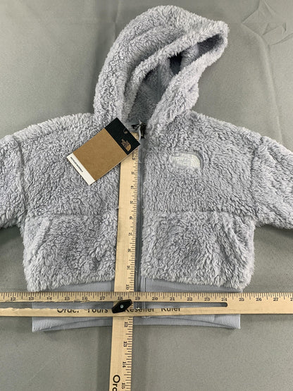The North Face Hoodie Girls XS 6 Gray Sherpa Fleece Full Zip Ribbed Hem Soft Red