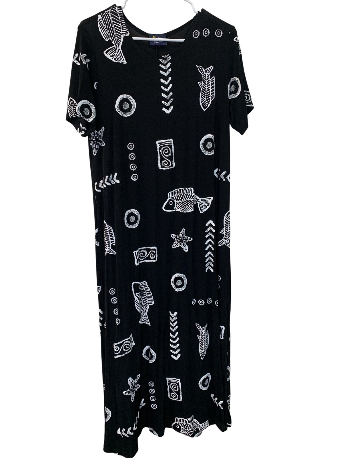 Royal Creations Dress Womens X-Large Black White Hawaiian Muumuu Maxi Made USA