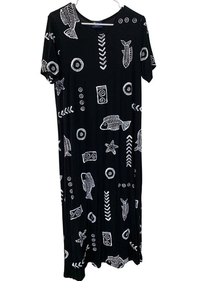 Royal Creations Dress Womens X-Large Black White Hawaiian Muumuu Maxi Made USA