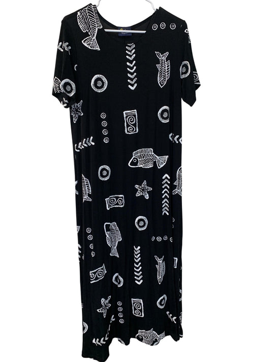 Royal Creations Dress Womens X-Large Black White Hawaiian Muumuu Maxi Made USA