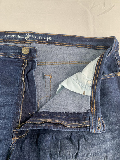 Beverly Hills Polo Club Shorts Mens 42 Blue Denim Relaxed Fit Distressed Casual
