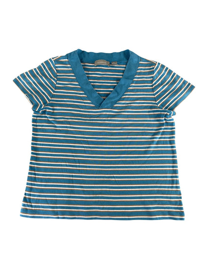 Liz Claiborne Shirt Womens XL Striped V Neck Short Sleeve Casual Top Blouse