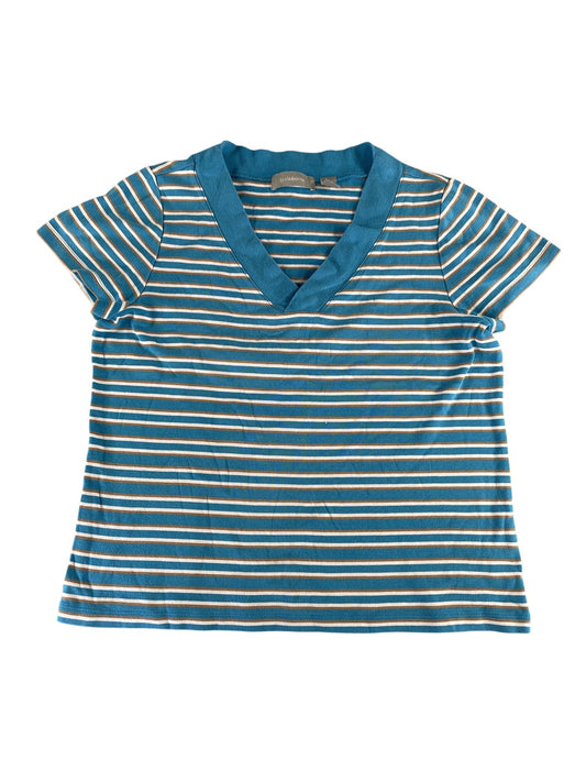 Liz Claiborne Shirt Womens XL Striped V Neck Short Sleeve Casual Top Blouse