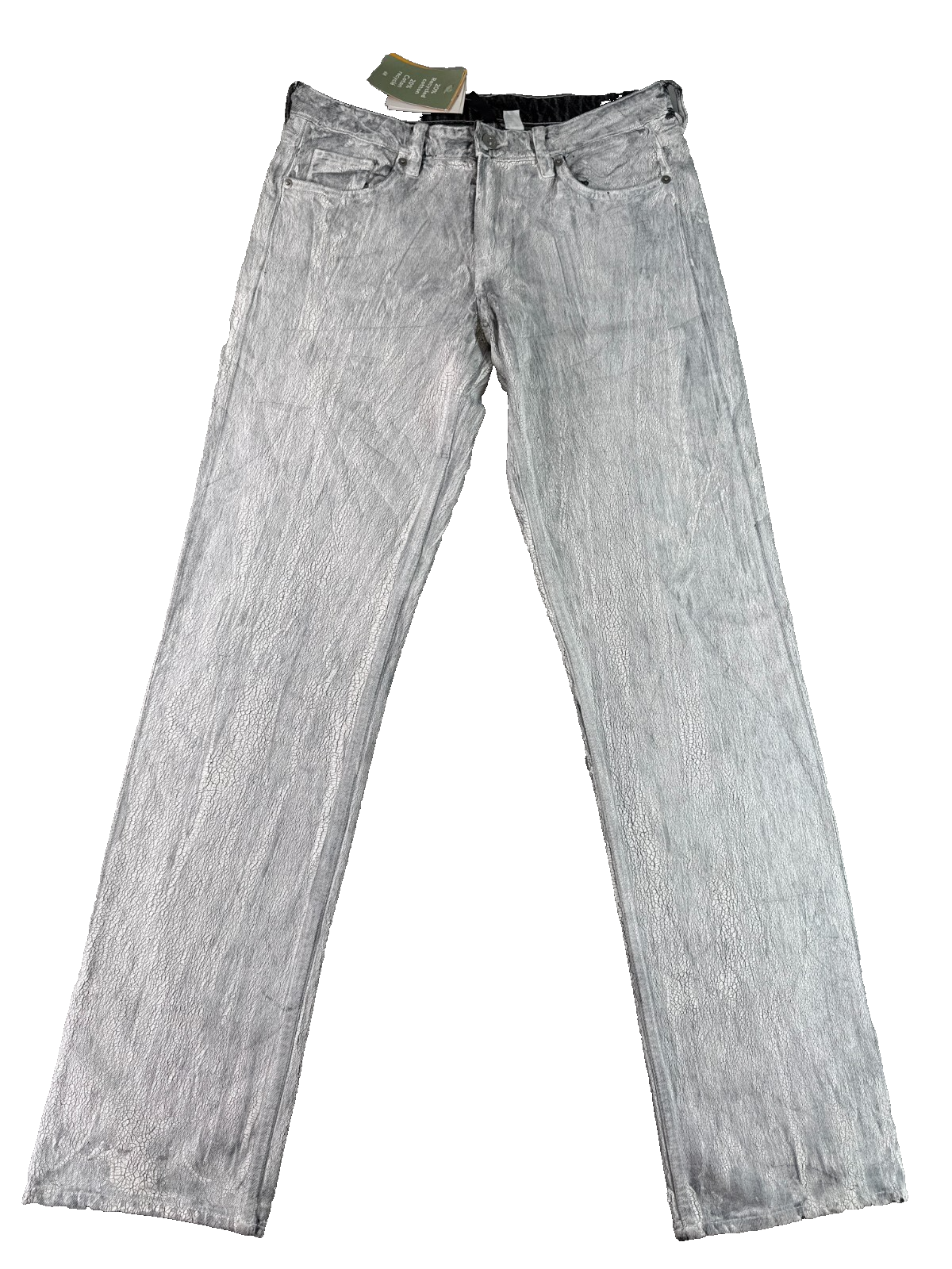 H&M White Crackle Coated Jeans Womens 4 Straight Leg High Rise Festival