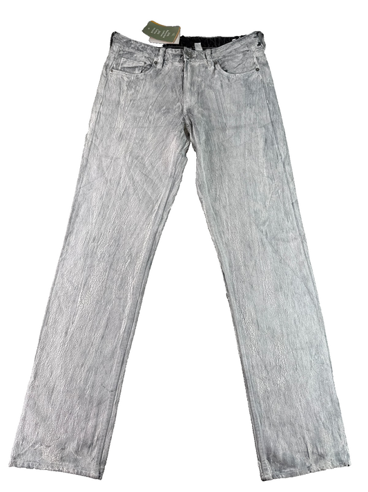 H&M White Crackle Coated Jeans Womens 4 Straight Leg High Rise Festival
