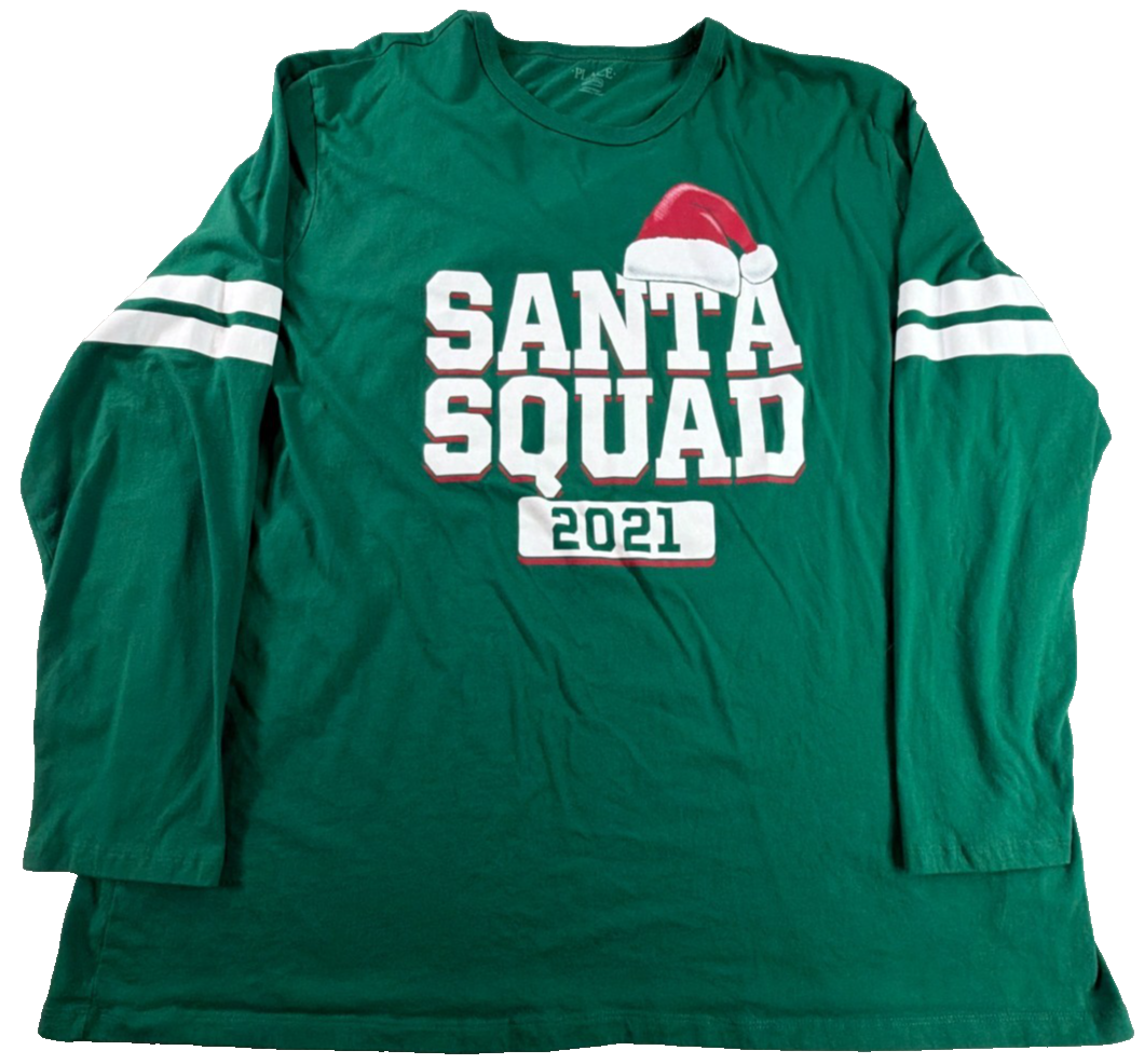 Santa Squad 2021 Christmas Long Sleeve Shirt Kids XXXL Green Place Cotton NWT