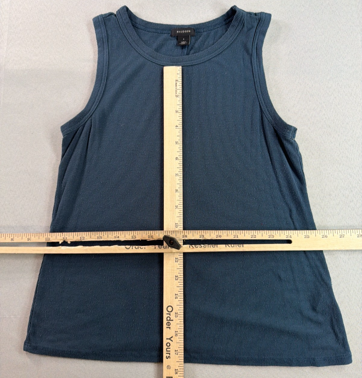 Halogen Nordstrom Ribbed Rayon Tank Top Slate Blue Crewneck Fitted Small Apparel