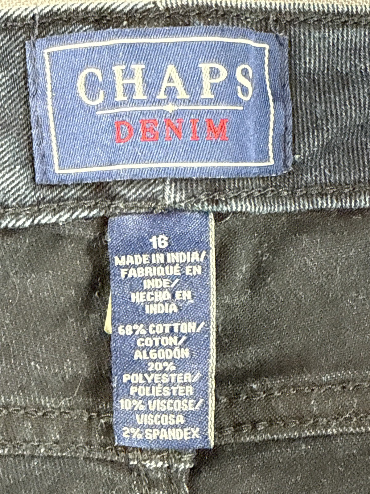 CHAPS Straight Leg Jeans 16 Black Cotton Blend Fit India Denim Classic Boho