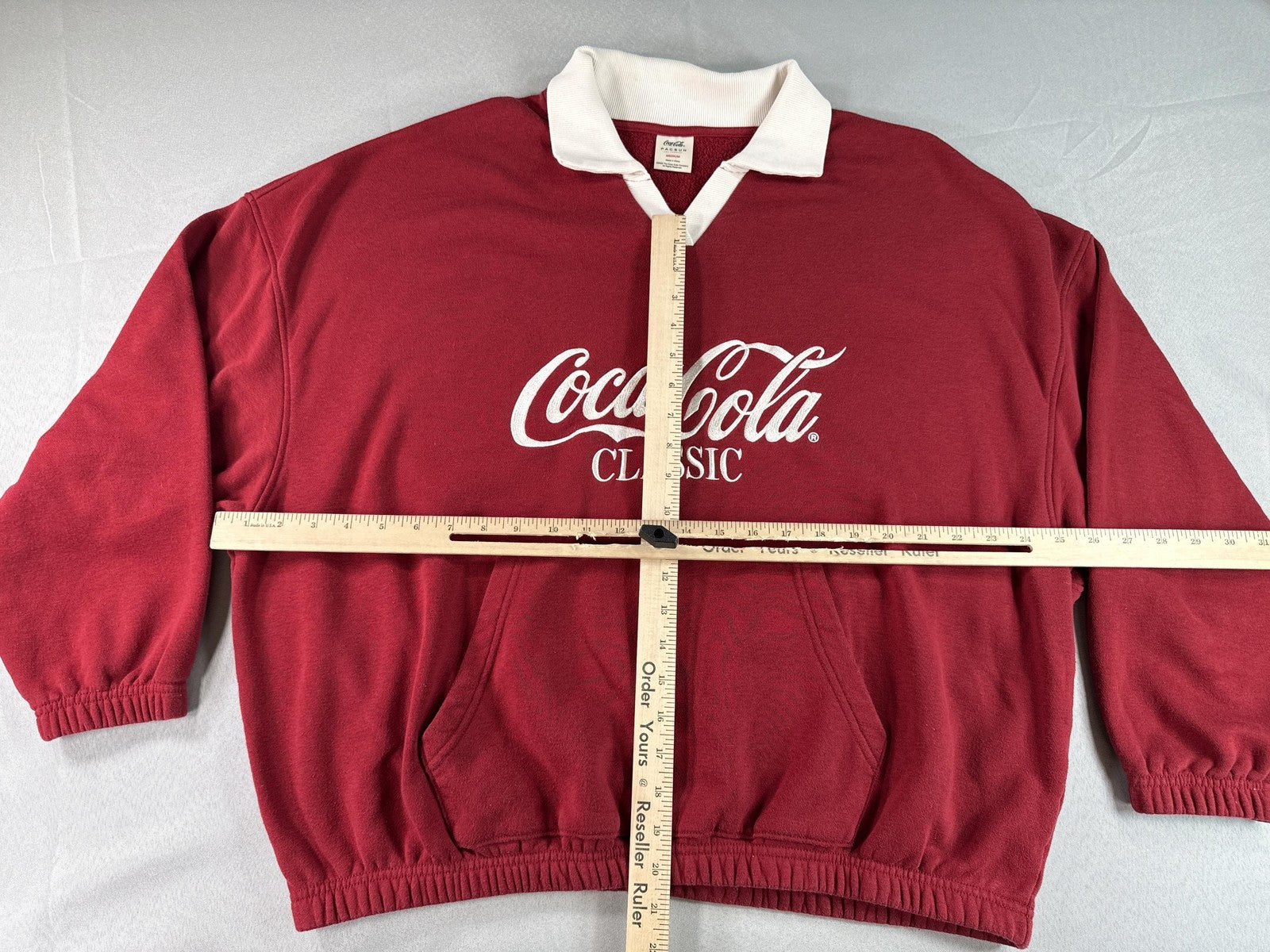 Coca Cola Sweatshirt Large Red Cotton Logo Rugby Collar Vintage Classic