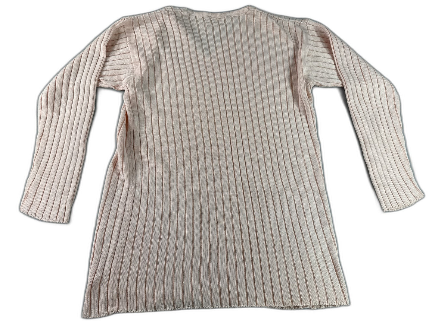 CINCIN Striped Neck Long Sleeve Knit Sweater Pink ONE Stretchy Collarless