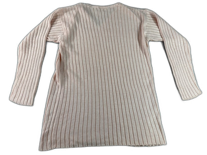 CINCIN Striped Neck Long Sleeve Knit Sweater Pink ONE Stretchy Collarless