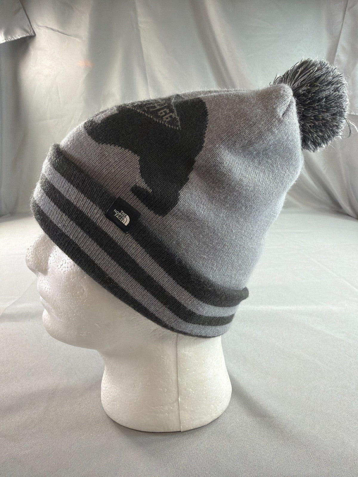 North Face Ski Tuke Bear Pom Beanie Reversible Gray Black 1966 Knit Hat OS NWT