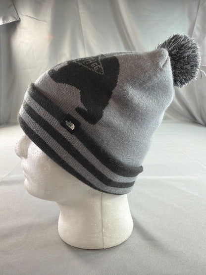 North Face Ski Tuke Bear Pom Beanie Reversible Gray Black 1966 Knit Hat OS NWT