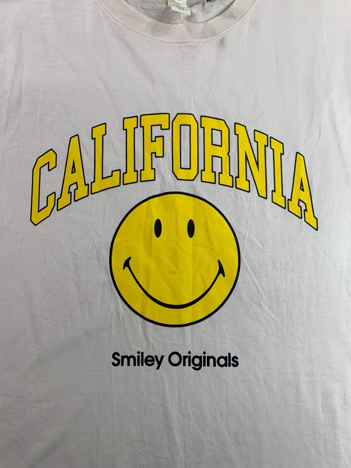 H&M Smiley Originals California Mens L Cream Graphic Tee Happy Face Streetwear
