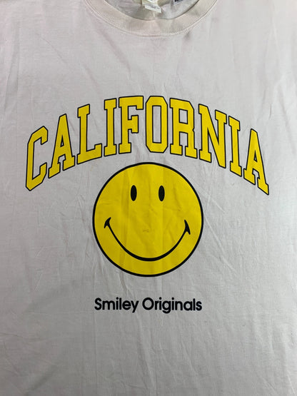 H&M Smiley Originals California Mens L Cream Graphic Tee Happy Face Streetwear