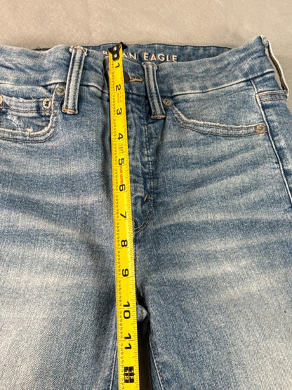 American Eagle Next Level Jegging Jeans 00 X-Short Distressed Raw Hem Blue