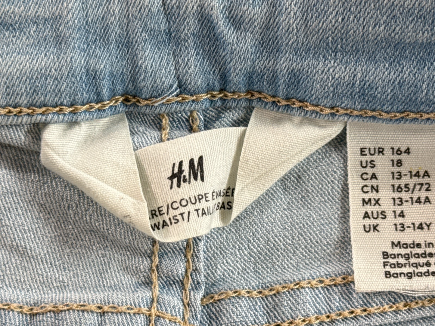 H&M Girls 13-14Y Flared Bootcut Jeans Light Wash Blue Stretch High Rise Denim