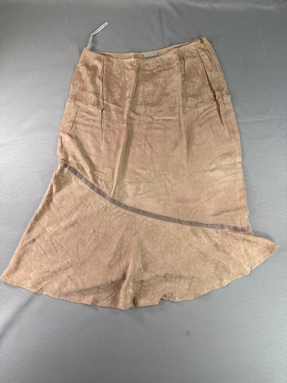 KAREN MILLEN SK035/S00S Midi Skirt 14 Beige Floral Print Viscose Acetate Length
