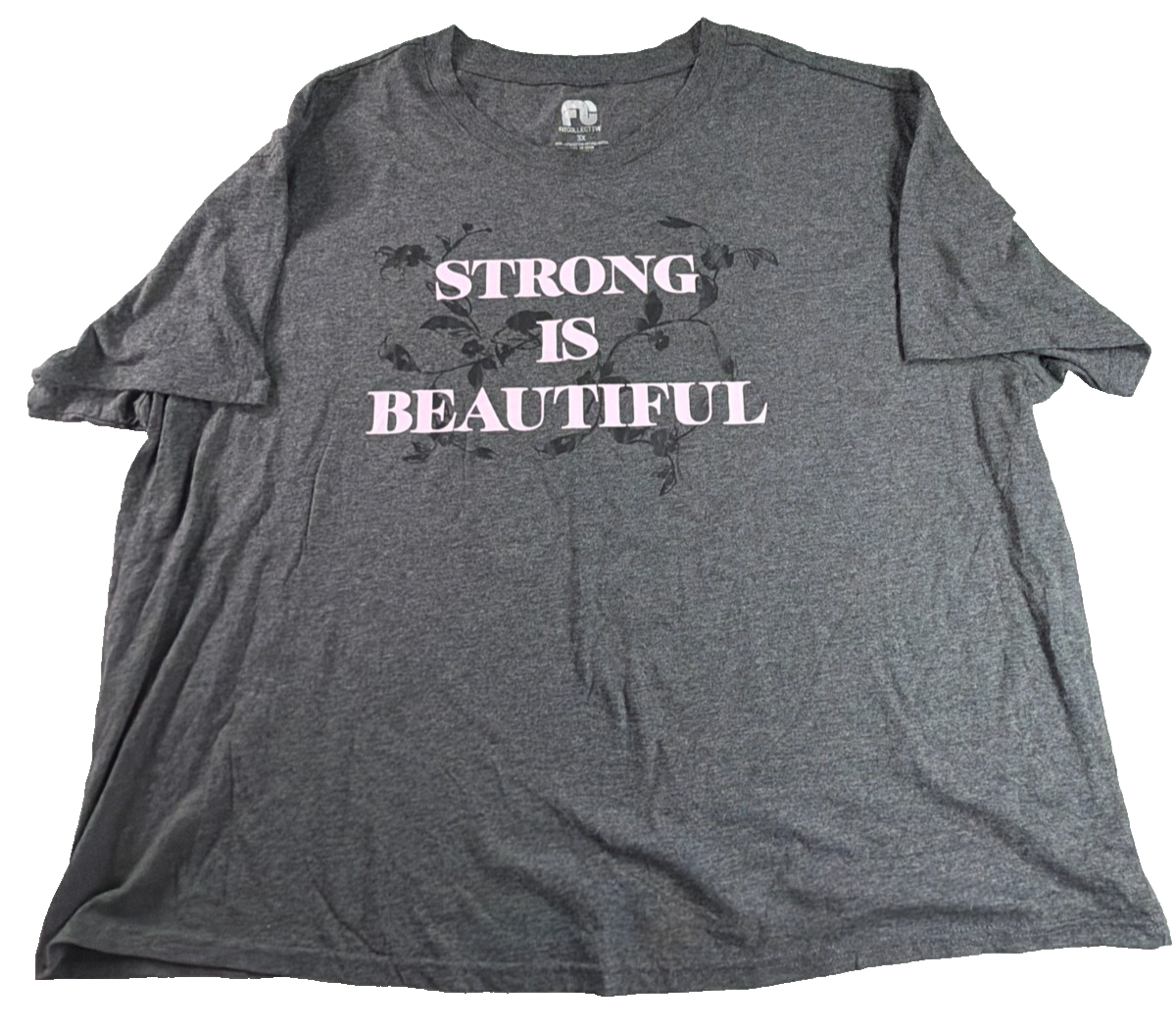 Strong Is Beautiful FitCollective Womens 3X Charcoal Gray Floral Graphic Tee