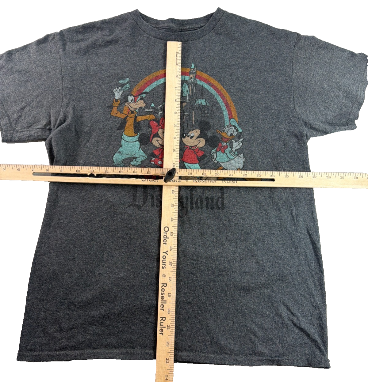 Disneyland Mickey Minnie Goofy Donald Rainbow Castle Gray T-Shirt Mens Medium