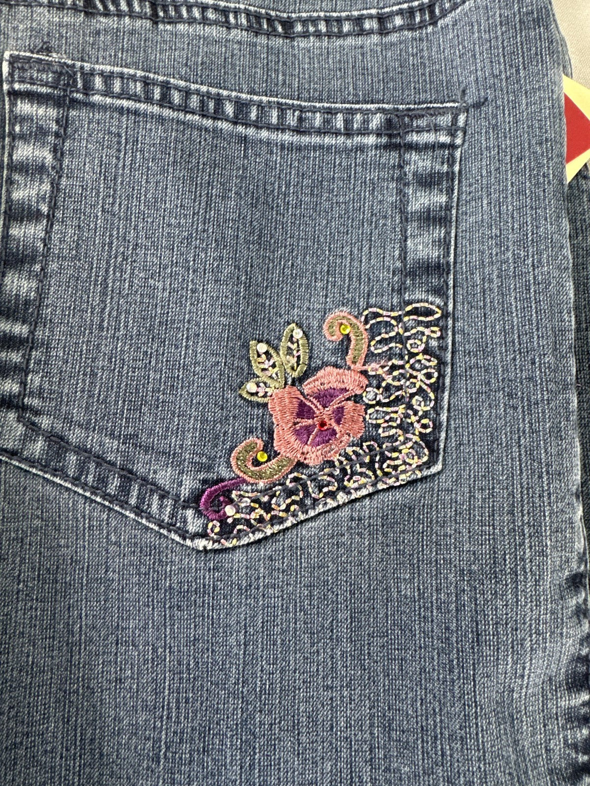 Ke Li Mei Jeans Womens Size 30 Blue Embroidered Floral Straight Leg Denim Pants