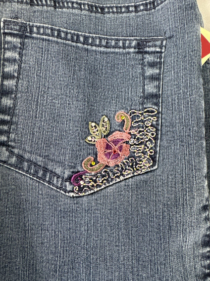 Ke Li Mei Jeans Womens Size 30 Blue Embroidered Floral Straight Leg Denim Pants