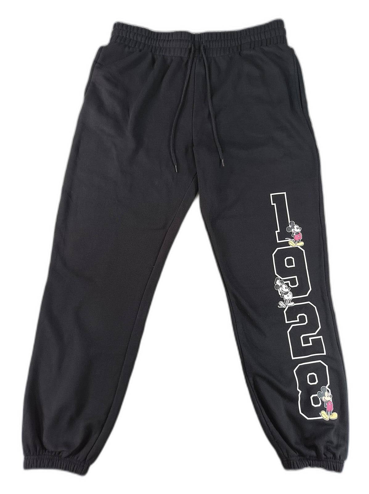 Mickey Mouse Black Jogger Pants L (12 14) Graphic Sweatpants Streetwear