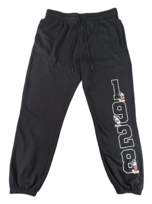 Mickey Mouse Black Jogger Pants L (12 14) Graphic Sweatpants Streetwear