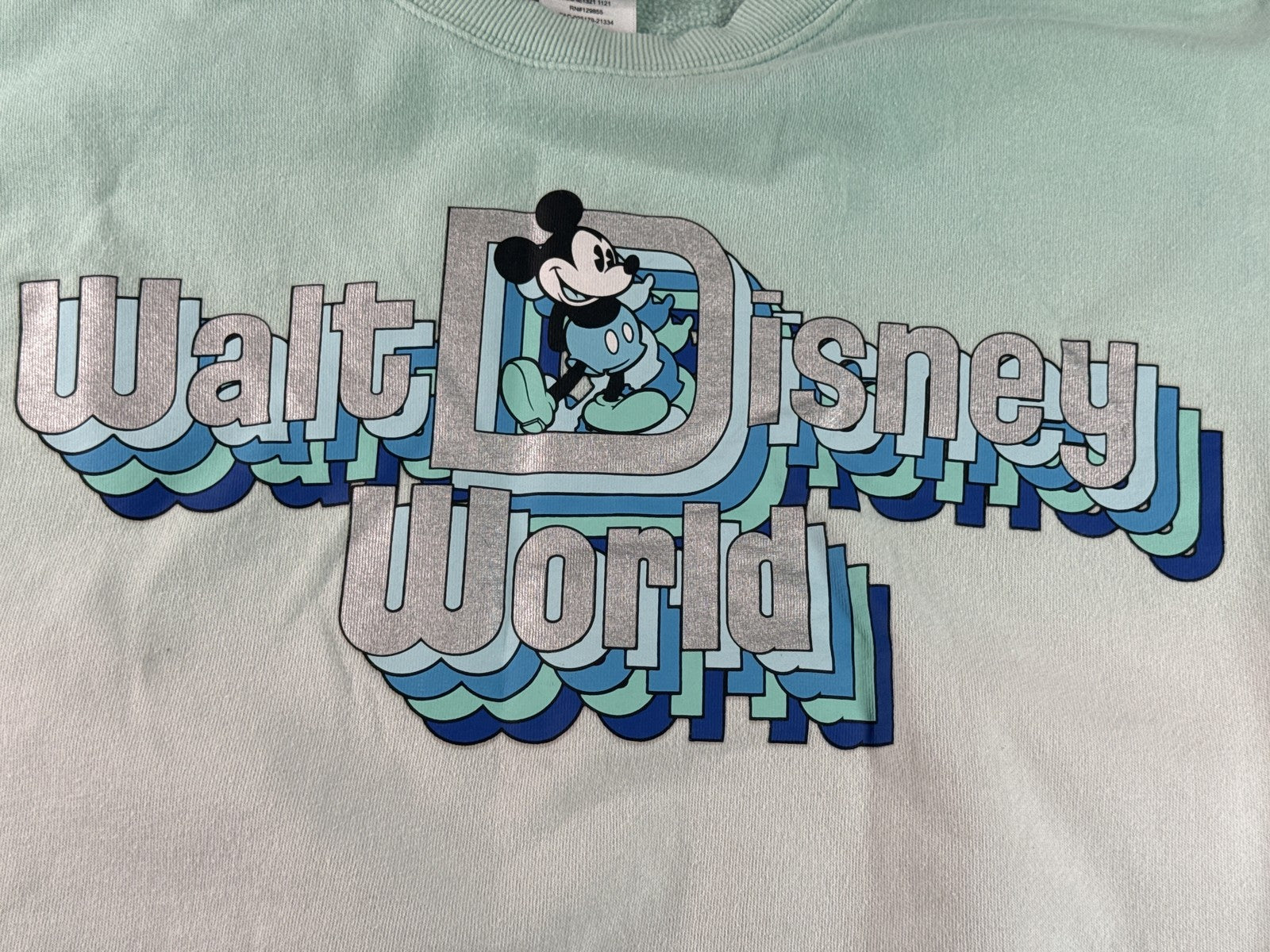 Disney Mickey Mouse World Sweatshirt L Blue 100% Cotton Pullover All Over