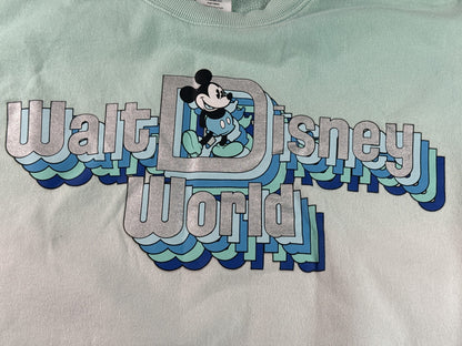 Disney Mickey Mouse World Sweatshirt L Blue 100% Cotton Pullover All Over