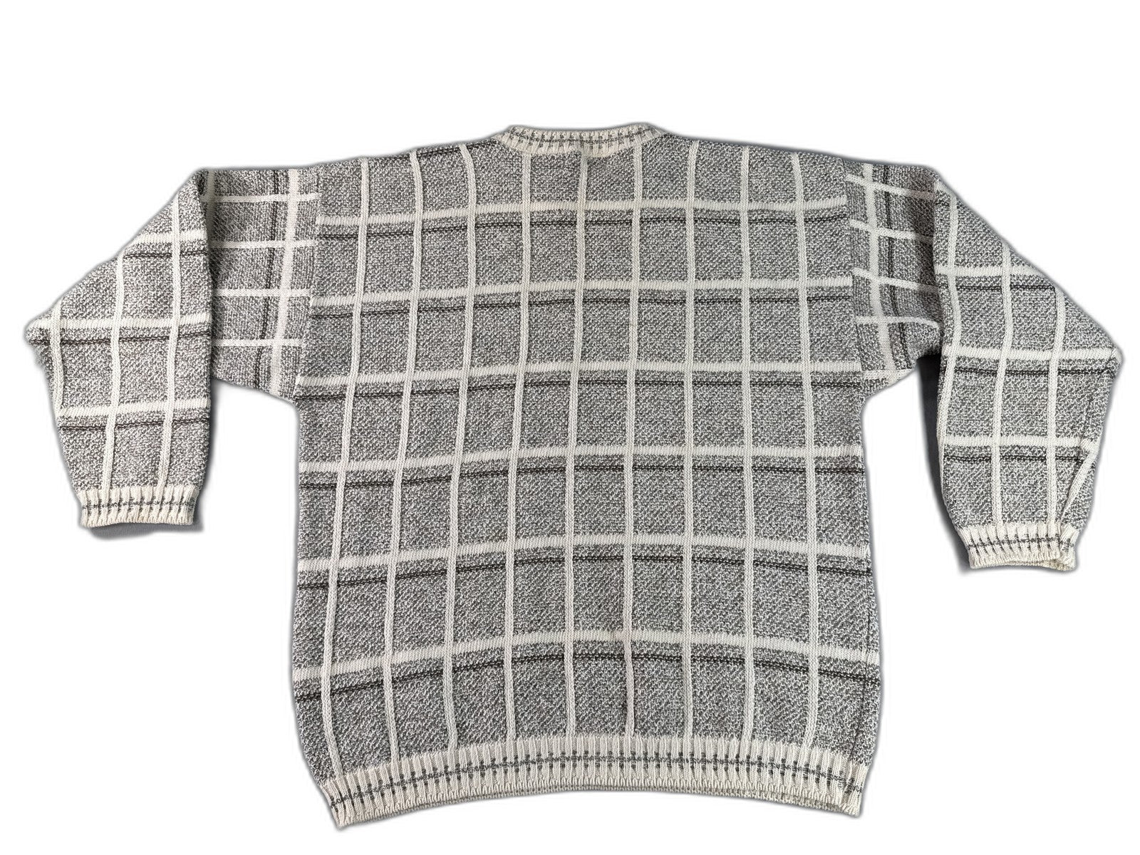Bill Blass Checkered Crewneck Sweater M Gray Cotton Blend Long Sleeve