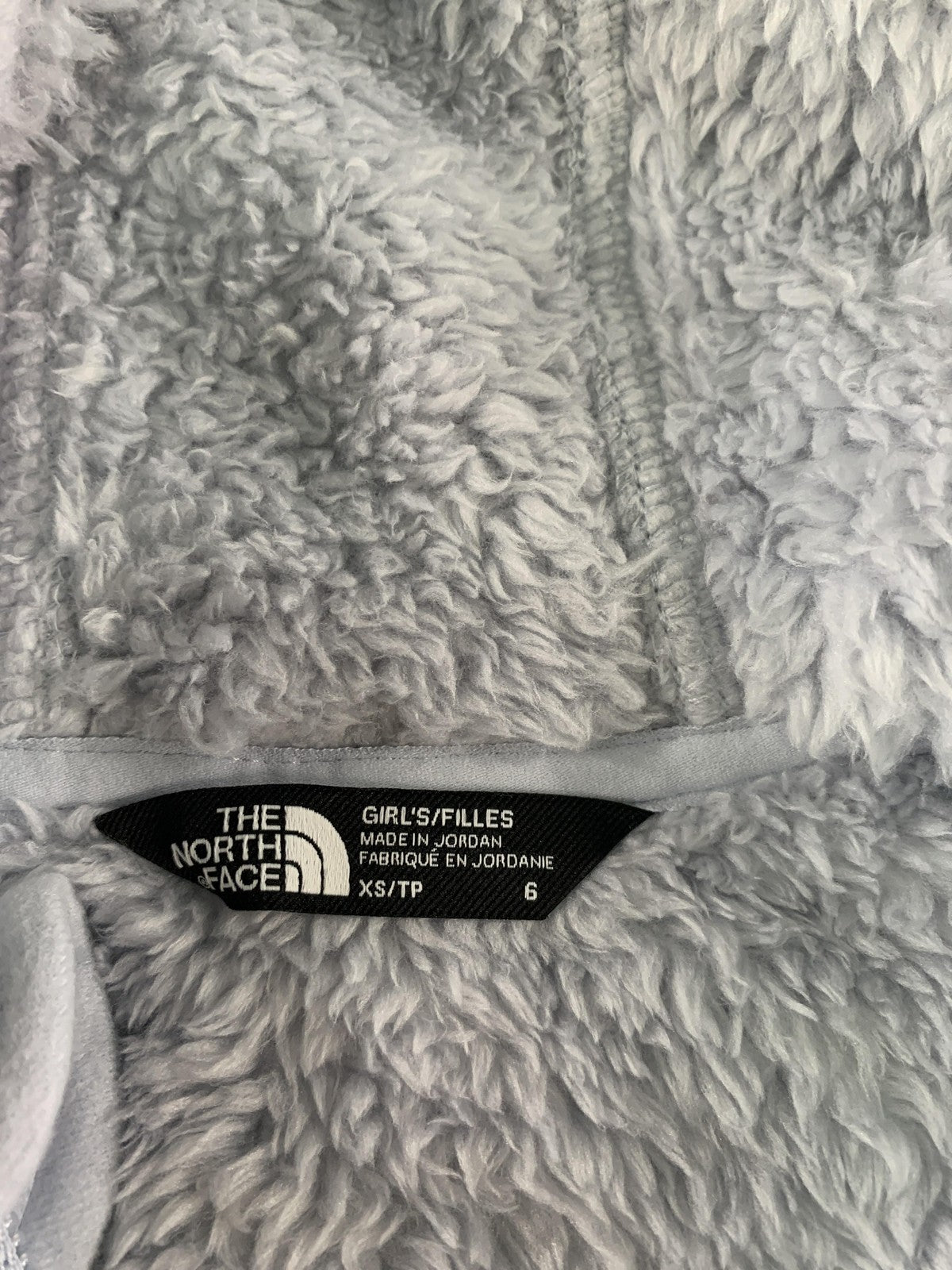 The North Face Hoodie Girls XS 6 Gray Sherpa Fleece Full Zip Ribbed Hem Soft Red